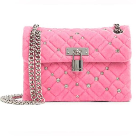 Kurt Geiger London Mini Braxton Velvet Shoulder Bag in PINK - Picture 1 of 5